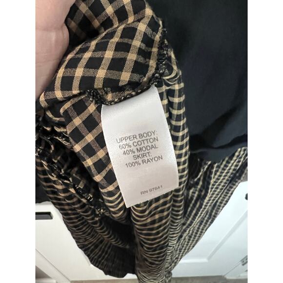 J. Jill Mixed Media Shirt Dress Black Brown Gingham 3/4 Sleeve Womens M Medium - Picture 11 of 13